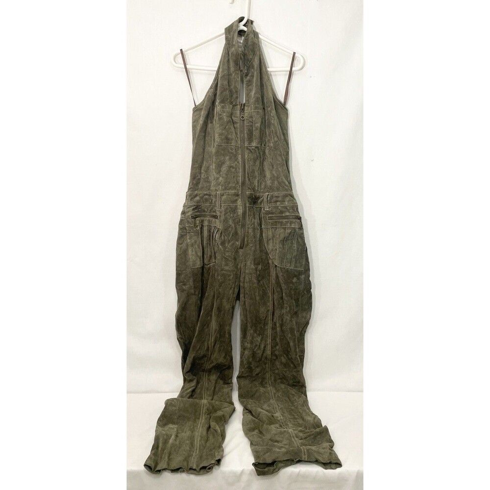 RARE Wilsons Leather Green One Piece Romper L Large Olive Green Knit Halter